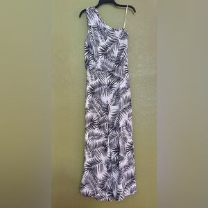 Sam Edelman Black and White Palm Print One-Shoulder Jumpsuit